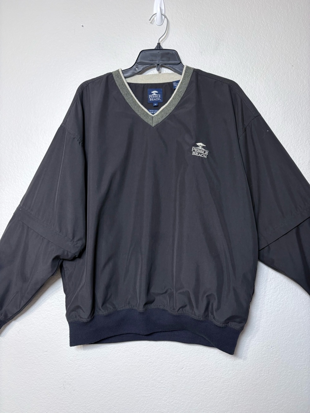 Pebble Beach‎ Black V-Neck Pullover Windbreaker Detachable Sleeves Back Pocket M